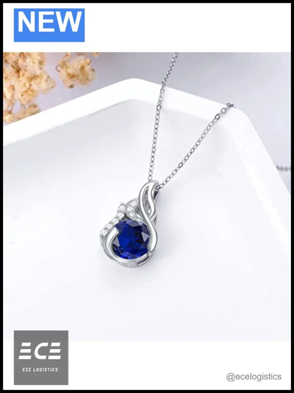 Sterling Silver Sapphire Birthstone Pendant Necklace 18 Inch September Gift